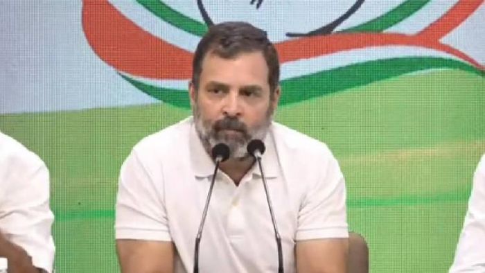 Rahul Gandhi addressing a press conference