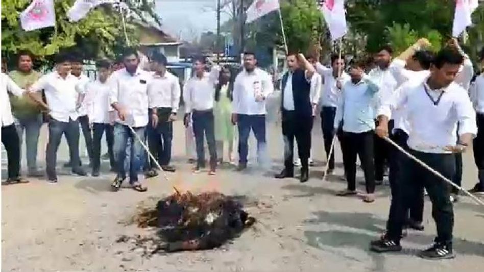 Assam: Lakhimpur District Students' Union carries out protest over HLSC paper leak Assam: Lakhimpur District Students' Union carries out protest over HLSC paper leak