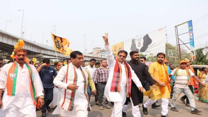 Tripura CM Manik Saha during a rally