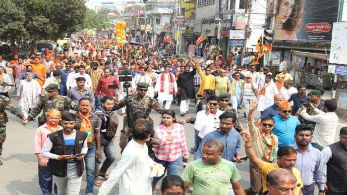 Tripura CM Manik Saha during a rally in Bordowali Assembly Constituency