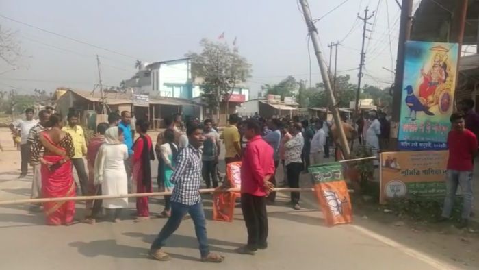 BJP workers blockade road after party office vandalized by miscreants in Tripura