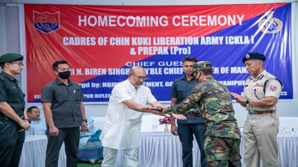 Manipur CM N Biren Singh welcomes 37 surrendered militants, promises secure livelihood  Manipur CM N Biren Singh welcomes 37 surrendered militants, promises secure livelihood