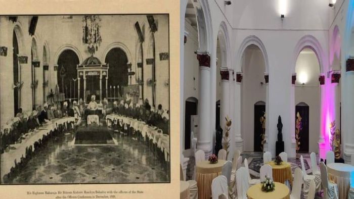 The Durbar Hall of Ujjayanta Palace in Tripura (Earlier pic-Left), The Durbar Hall of Ujjayanta Palace in Tripura (now)