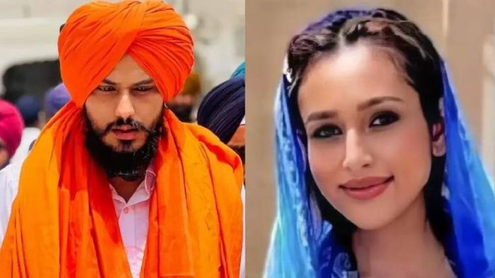 Waris Punjab De chief Amritpal Singh (L), Amritpal Singh's wife Kirandeep Kaur (R)