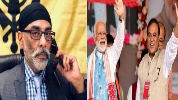 Gurpatwant Singh Pannu (L), PM Modi and Assam CM Himanta Biswa Sarma (R)