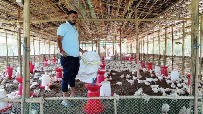 Sourav Jyoti Das in his poultry farm