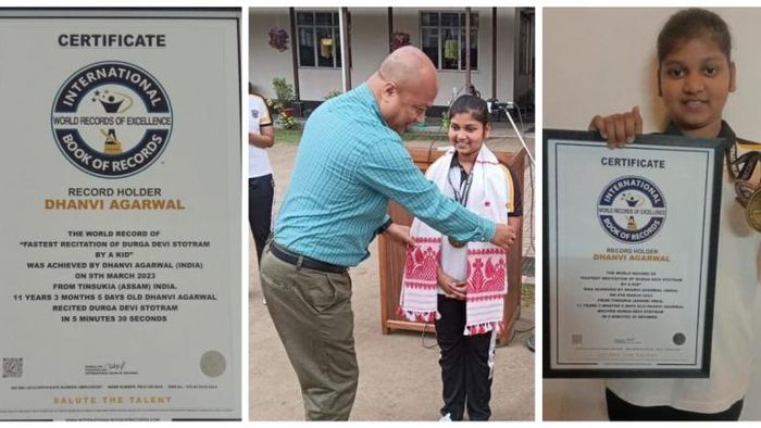Assam: 11-year-old Tinsukia girl creates world record with lightning-fast recitation of Durga Stotram in 5 minutes 39 seconds