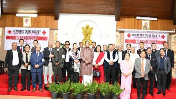 Nagaland governor La Ganesan with the Indian Red Cross Society members at Raj Bhavan in Kohima on May 8