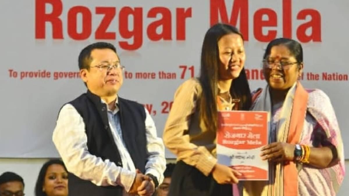 Union minister of state for social justice and empowerment Kumari Pratima Bhowmik handing over appointment letter to a candidate in Dimapur on May 16