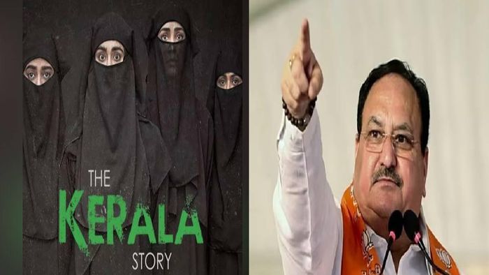 The Kerala Story poster (L), BJP national president JP Nadda (R)