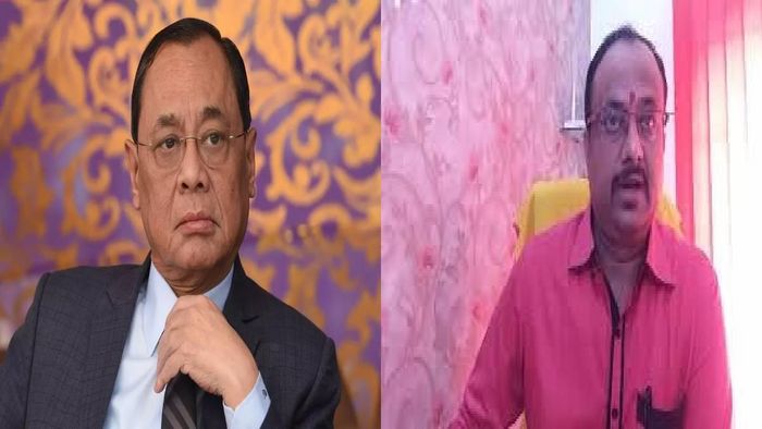 Former CJI and Rajya Sabha Member Ranjan Gogoi (L), APW chief Aabhijeet Sharma (R)