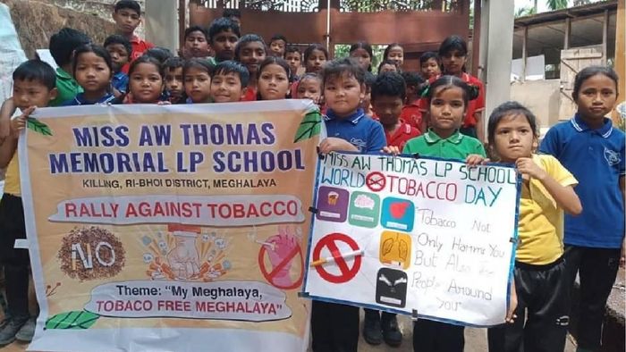 Students across schools in Meghalaya participate in anti-tobacco campaigns.