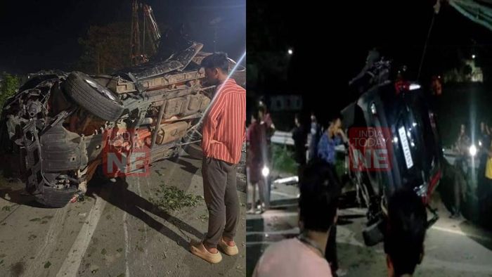 Mangled remains of the vehicle in which the the seven students were travelling