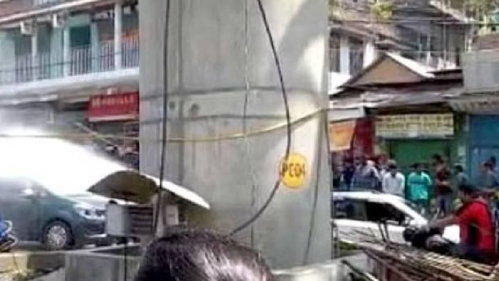 Heavy water spillage due to pipe burst below the under-construction Maligaon flyover