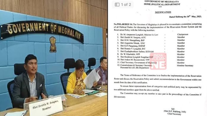 Meghalaya ministers (L), Notification recommending re-constitution of committee (R)