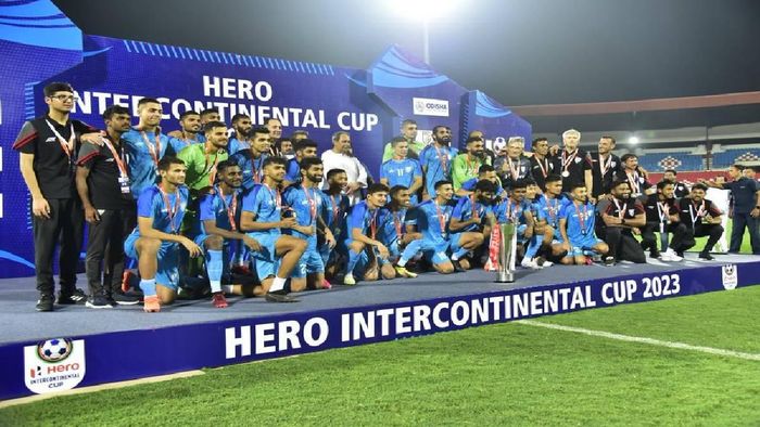 Indian football team after winning intercontinental cup