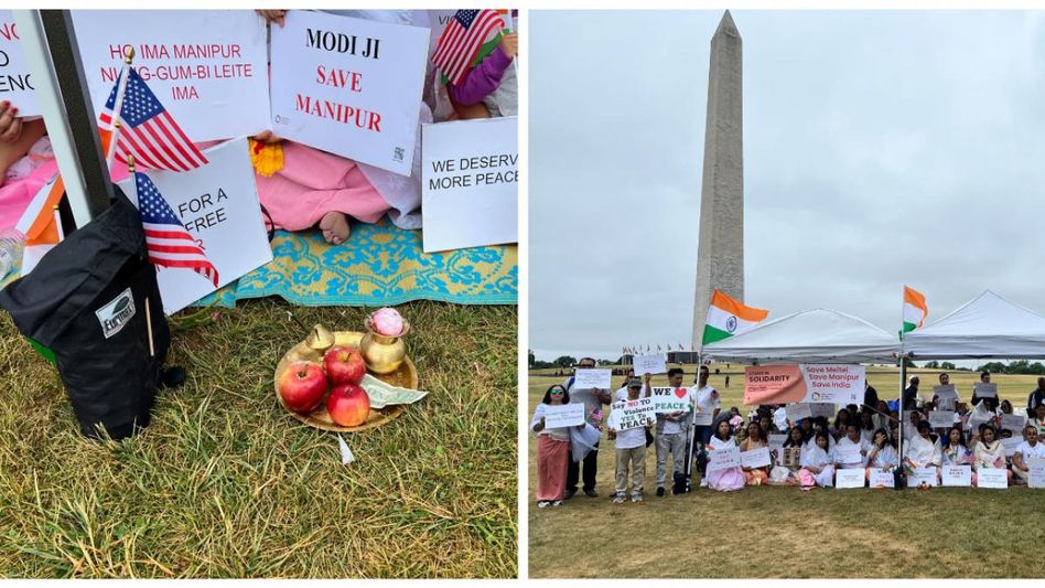 Meitei community protests outside White House, calls for PM Modi's intervention to end violence in Manipur Meitei community protests outside White House, calls for PM Modi's intervention to end violence in Manipur