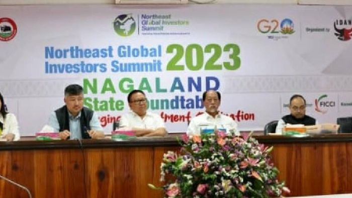 Nagaland chief minister Neiphiu Rio, Deputy Chief minister TR Zeliang, DoNER secretary Lok Ranjan and others at the summit on June 3