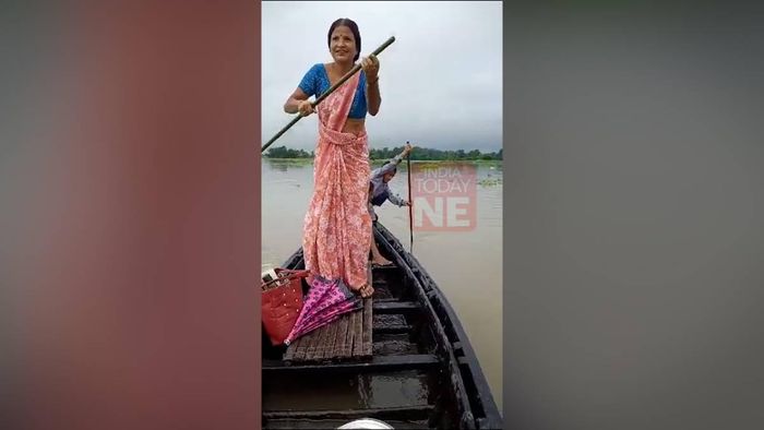 Juri Das, a headmistress of Darsatila Primary School in Bongaigaon, has gone beyond her call of duty to ferry her students to school by rowing the boat herself