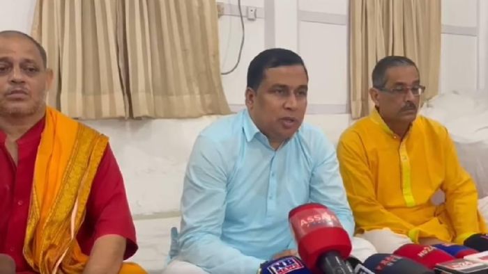 Assam Minister Jayanta Mallabaruah addressing the media