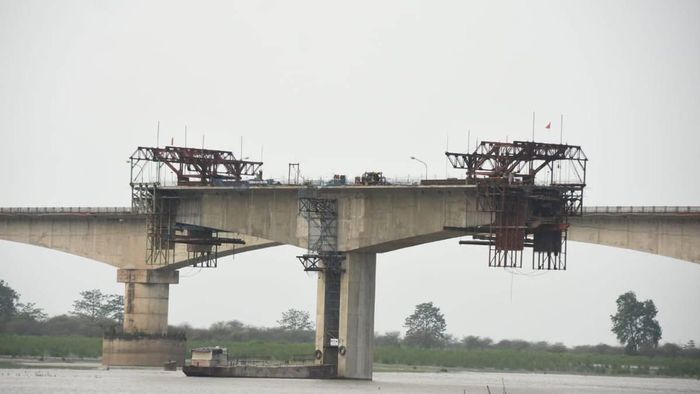 Under construction six-lane bridge-cum-road connecting city to North Guwahati over Brahmaputra river