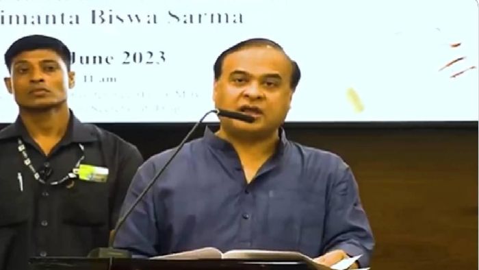 Assam CM addressing a press conference during the MoU signing with NF Railway