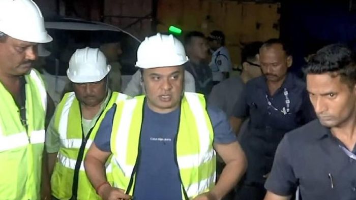 Assam Chief Minister Himanta Biswa Sarma at the under-construction flyover in Maligaon