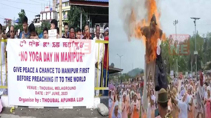 Manipur violence: Protesters burn effigy of PM Modi while boycotting International Yoga Day