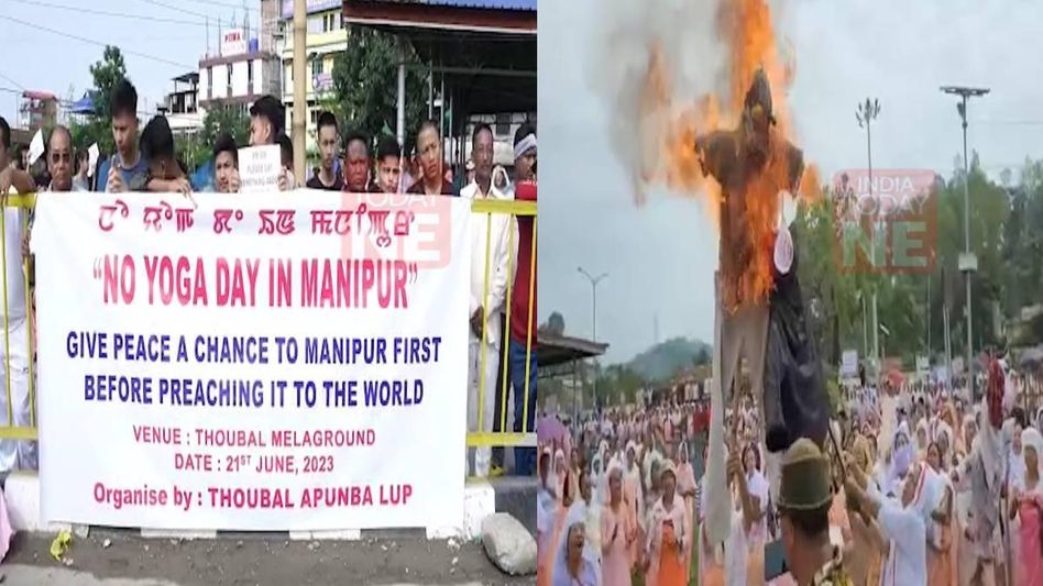 Manipur violence: Protesters boycott International Yoga Day, burn effigies of PM Modi Manipur violence: Protesters boycott International Yoga Day, burn effigies of PM Modi