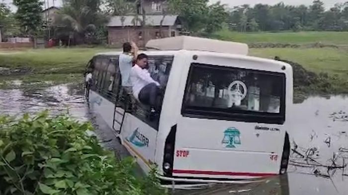 Assam: Bus plunges into pond in Sipajhar, several injured