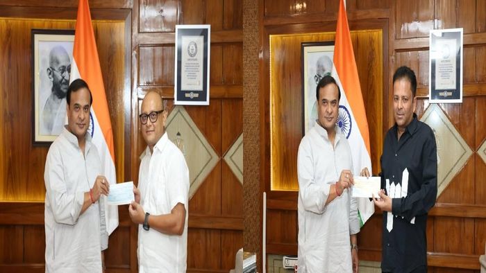 Assam CM with MLAs Sushanta Borgohain and Manab Deka