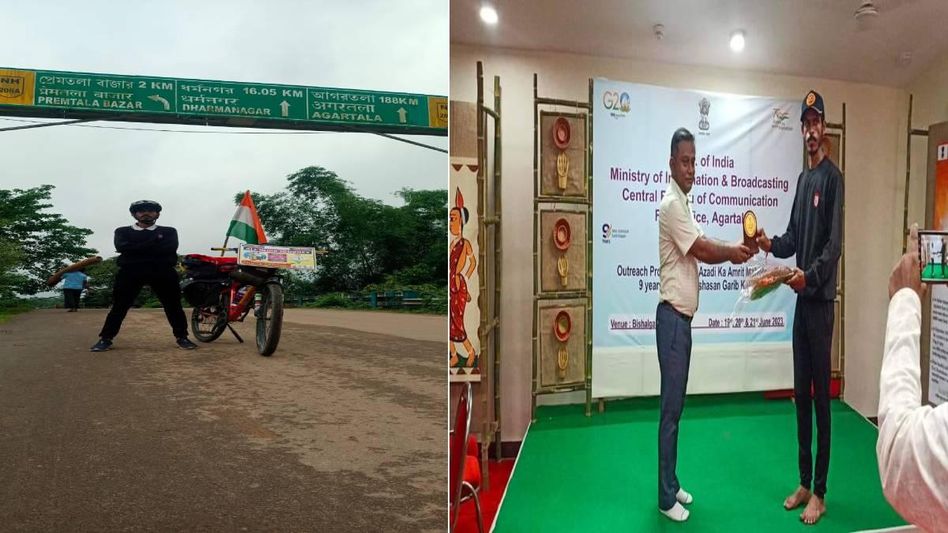 Former teacher from Madhya Pradesh reaches Tripura pedaling to promote yoga and wellness Former teacher from Madhya Pradesh reaches Tripura pedaling to promote yoga and wellness