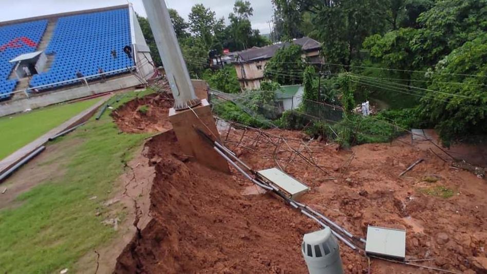 Meghalaya: Intense rain, torrents of mud destroy portion of PA Sangma Stadium in Tura Meghalaya: Intense rain, torrents of mud destroy portion of PA Sangma Stadium in Tura