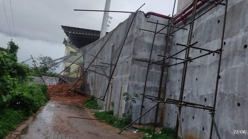 Meghalaya: Clearance of road underway at PA Sangma Stadium, electricity restored after wall collapse Meghalaya: Clearance of road underway at PA Sangma Stadium, electricity restored after wall collapse