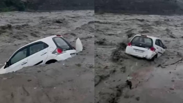 Torrential rains in Himachal Pradesh lead to car being swept away by overflowing river