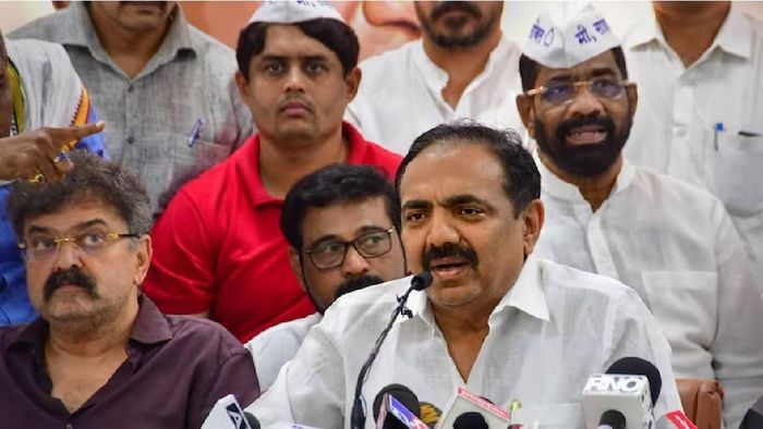 NCP leader Jayant Patil addressing the media