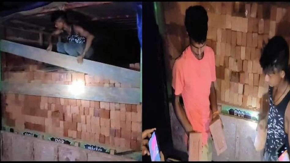 Assam Police seize illegal bricks laden truck heading towards Shillong in Meghalaya Assam Police seize illegal bricks laden truck heading towards Shillong in Meghalaya