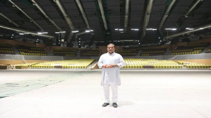 Assam CM Himanta Biswa Sarma during inspection of the stadium