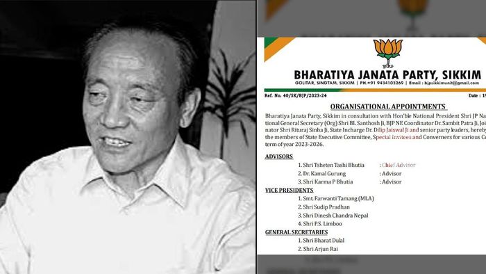 Tsheten Tashi Bhutia appointed as Chief Advisor Sikkim BJP