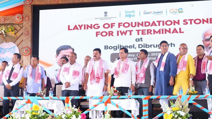 Union Minister Sarbananda Sonowal lays down foundation stone of IWT terminal worth Rs 46.6 crore at Bogibeel