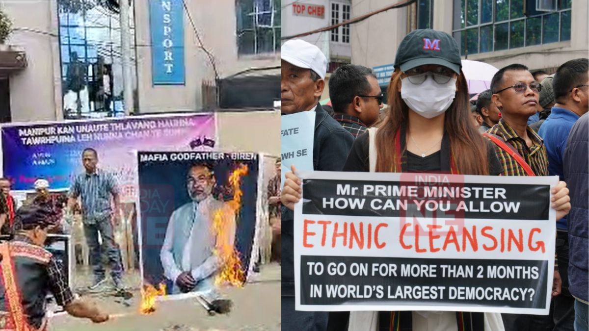 Zo-Kuki group burns effigy of CM Biren Singh in Aizawl