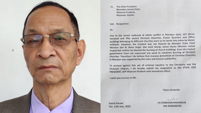 Mizoram state BJP vice president resigns over recent church attack in Manipur