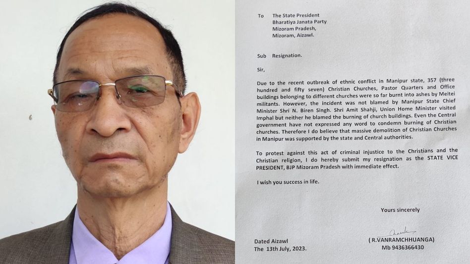 Mizoram state BJP vice president resigns over recent church attack in Manipur Mizoram state BJP vice president resigns over recent church attack in Manipur