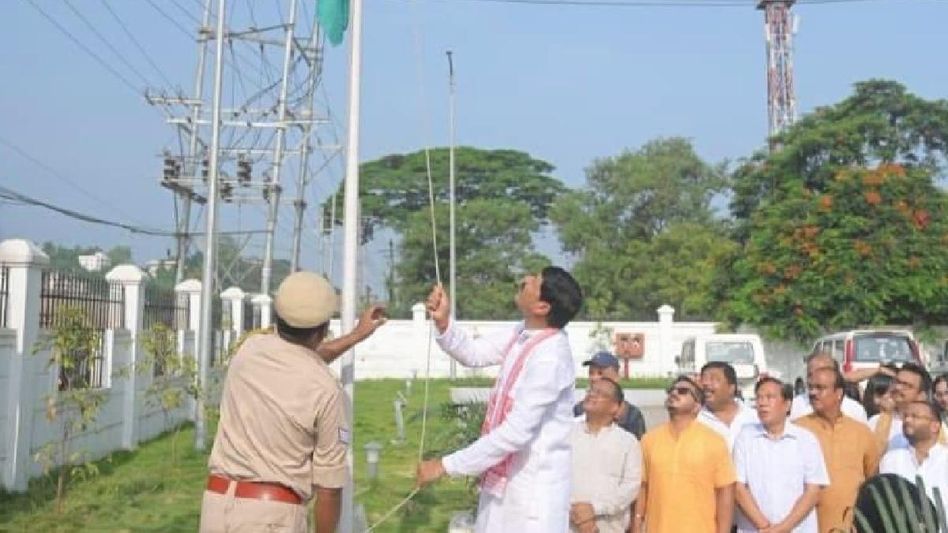 Assam: FIR filed against BJP president Bhabesh Kalita for unfurling national flag upside down Assam: FIR filed against BJP president Bhabesh Kalita for unfurling national flag upside down