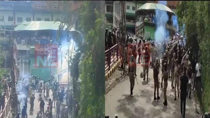 Sikkim Police resorting to lathi-charge and firing tear gas shells to disperse protesters in Sikkim's Namchi