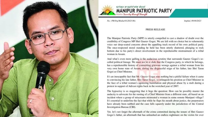 Congress MP from Assam Gaurav Gogoi (L), Manipur Patriotic Party press note (R)