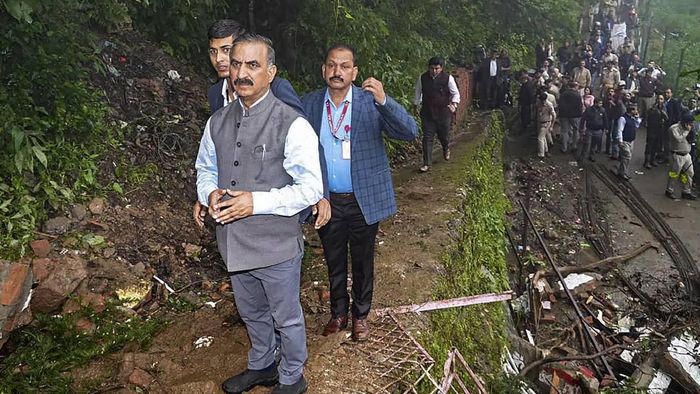 Himachal Pradesh Chief Minister Sukhvinder Singh Sukhu at lanslide site