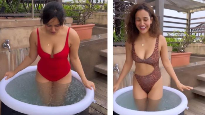 Neha Sharma and Aisha Sharma looks adorable as they take bath in ince water