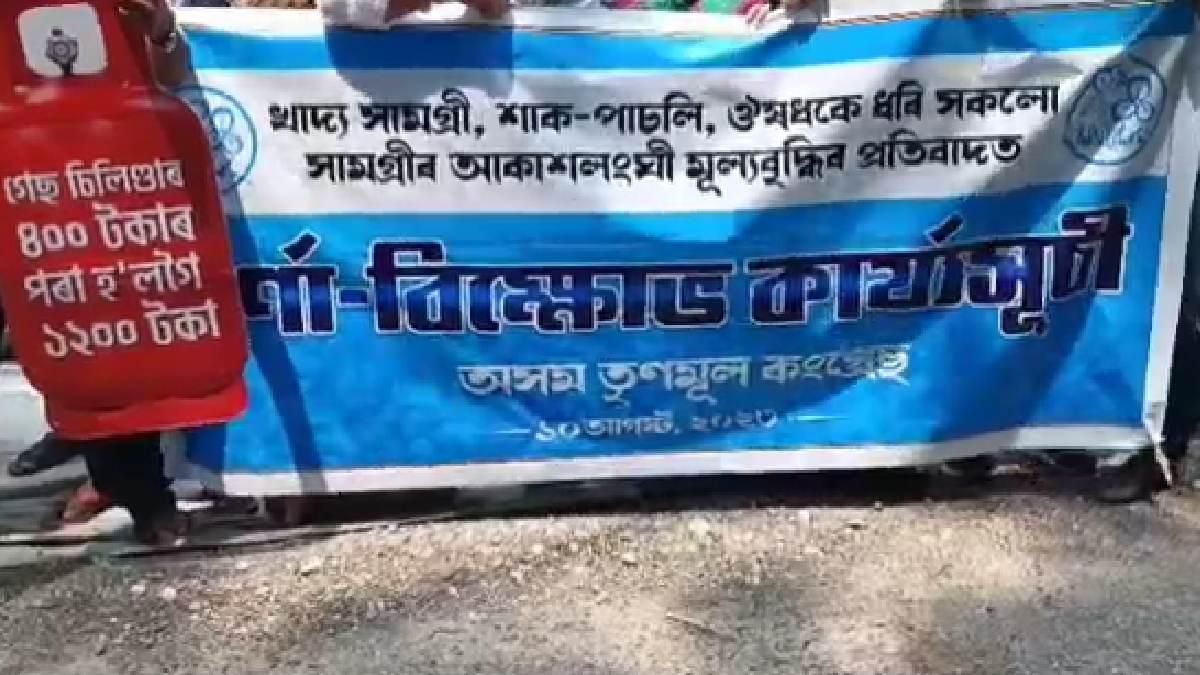 Trinamool Congress stages protest against price hike in Barpeta