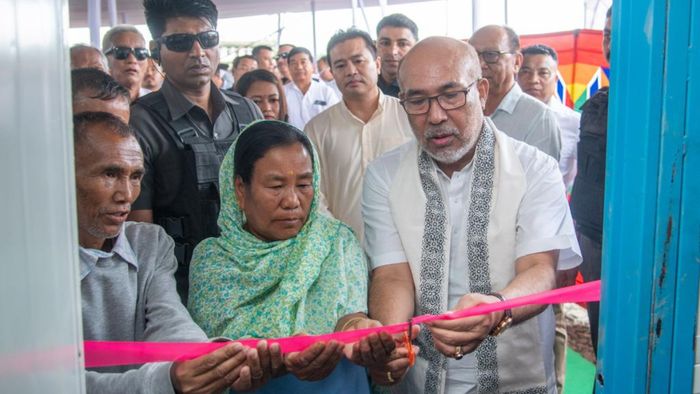 CM Biren Singh hands over temporary shelter homes for displaced families